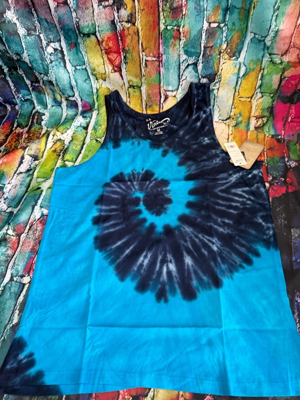 Vibrant Blue Tie-Dye Tank Top by U.S Vintage size Medium